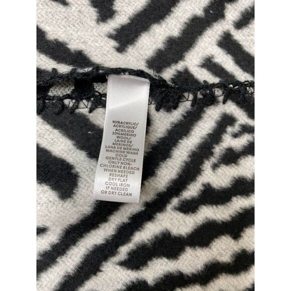 LOFT Cardigan Wrap Women's MEDIUM Black White Zebra Faux-Fur Collar Draped NWOT - Picture 4 of 5